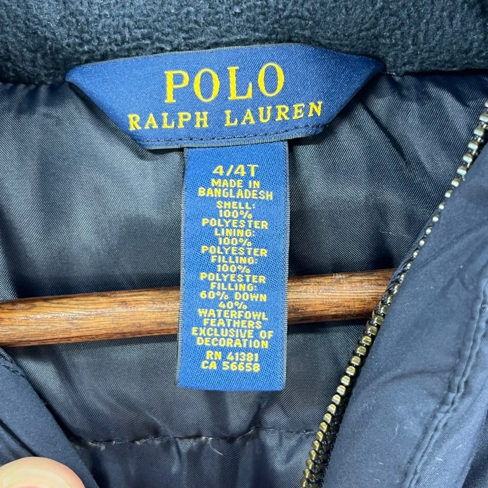 Polo Ralph Lauren Puffer Jacket Toddler 4T Navy Blue Down Hooded Coat Quilted